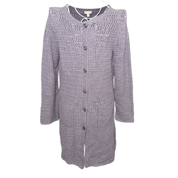 Great Condition WOMEN J Jill Sweater blue Cardigan Button Up Cable Knit blue Lon - Picture 7 of 13